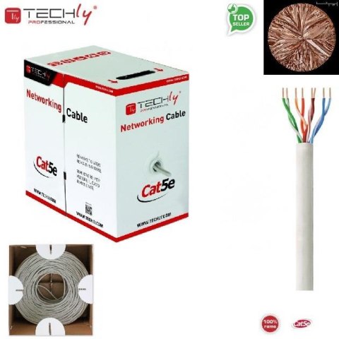 Kabel instalacyjny TechlyPro 100% miedź skrętka Cat5e UTP 4x2 linka 305m, szary Kabel instalacyjny TechlyPro 100% miedź skrętka Cat5e UTP 4x2 linka 305m, szary