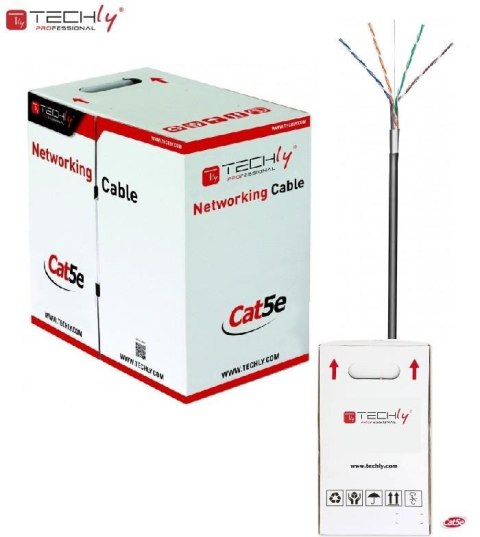 Kabel instalacyjny TechlyPro skrętka Cat5e F/UTP drut CCA zewnętrzna 305m, czarny Kabel instalacyjny TechlyPro skrętka Cat5e F/UTP drut CCA zewnętrzna 305m, czarny
