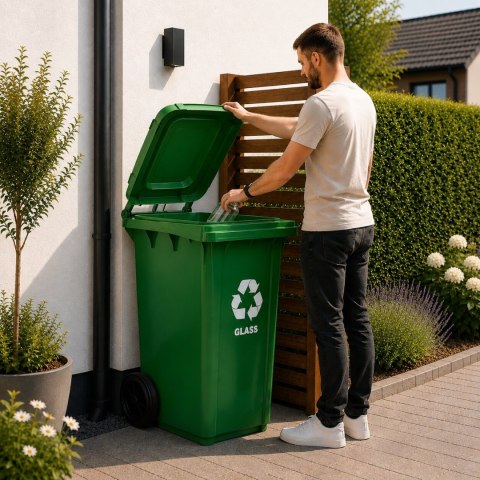 Kosz na smieci 240L duży kubeł śmietnik gumowe koła - żółty plastik