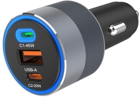 ŁADOWARKA SAMOCHODOWA Forcell F-Energy 65 W 2x USB-C 1x USB-A PD 3.0 QC 4.0 SZARA