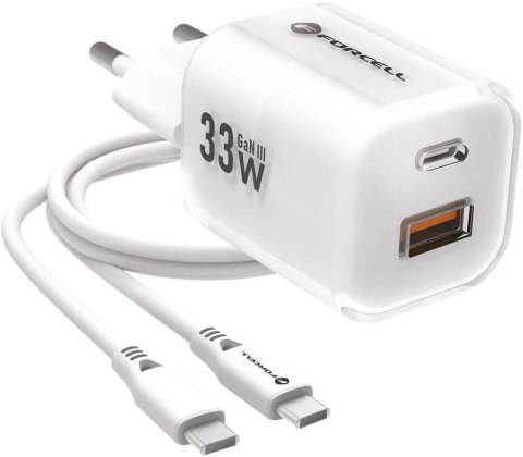 ŁADOWARKA SIECIOWA Forcell F-Energy GaN III VT-41 33 W 1x USB-C 1x USB-A PD 3.0 QC 4.0 BIAŁA