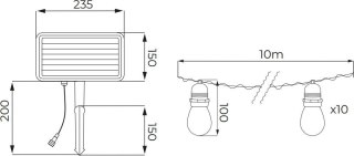 SOLARNA GIRLANDA OGRODOWA LED BRMKO SOLBEE 3W 3000K 10SZT 10M IP65 CZARNA C83-SOB-003BL-3K