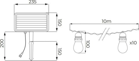 SOLARNA GIRLANDA OGRODOWA LED BRMKO SOLBEE 3W 3000K 10SZT 10M IP65 CZARNA C83-SOB-003BL-3K