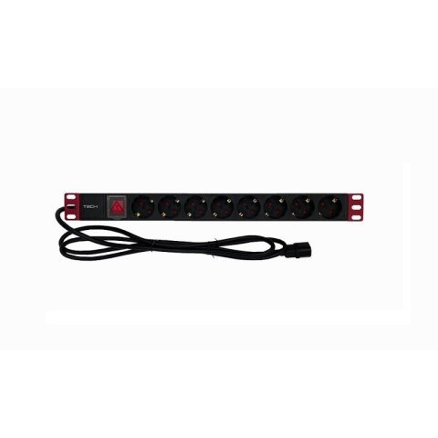 TECHLY Listwa zasilająca 19" 1U, 8x Schuko, kabel 2 m C14, włącznik I-CASE STRIP-81VS