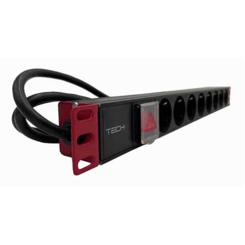 TECHLY Listwa zasilająca 19" 1U, 8x Schuko, kabel 2 m C14, włącznik I-CASE STRIP-81VS