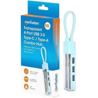 MANHATTAN Hub USB 3.2 Gen1 Typ-C/A 4x USB-A 3.0 pasywny przezroczysty 181020