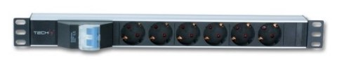 TECHLY Listwa zasilająca 19" 1U, 6x Schuko, kabel 3 m Schuko, 2x wyłącznik auto 100471