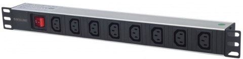MANHATTAN Listwa zasilająca 19" 1U, 8x C13, kabel odł. 2 m C19-in/Schuko-out, włącznik 163620