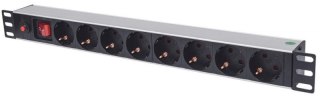 INTELLINET Listwa zasilająca 19" 1U, 8x Schuko, kabel 3 m Schuko, włącznik 713986