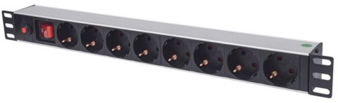 INTELLINET Listwa zasilająca 19" 1U, 8x Schuko, kabel 3 m Schuko, włącznik 713986