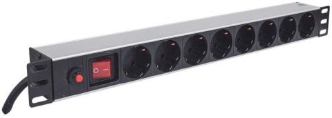 INTELLINET Listwa zasilająca 19" 1U, 8x Schuko, kabel 3 m Schuko, włącznik 713986