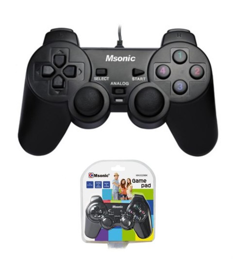 Gamepad przewodowy Msonic USB z funkcją wibracji MN3329BK czarny Gamepad przewodowy Msonic USB z funkcją wibracji MN3329BK czarny