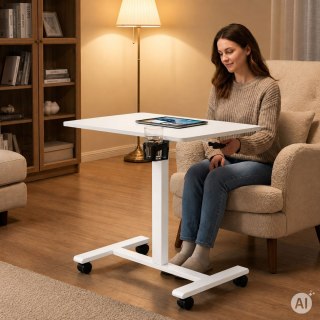 Mobilne biurko 70x48 cm stolik pod laptopa regulacja wysokości 71,5-112 cm białe ModernHome