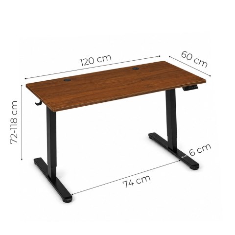 Biurko elektryczne 120x60 cm podnoszone regulacja wysokości 72-118 cm ciemny dąb ModernHome
