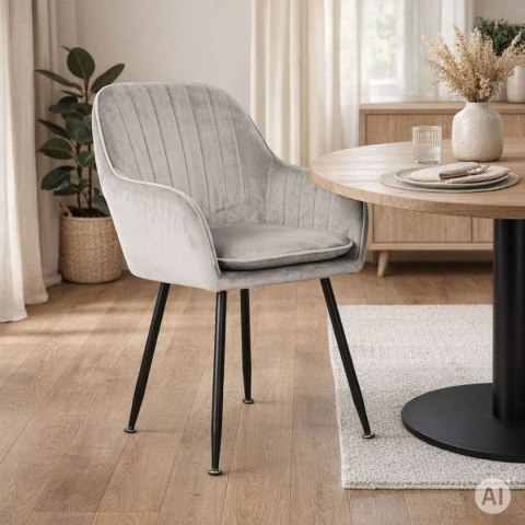 Zestaw 2x krzesło tapicerowane welurowe nowoczesne do jadalni salonu jasny szary ModernHome