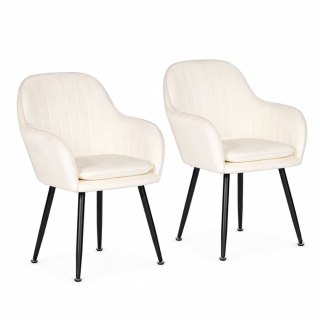 Zestaw 2x krzesło tapicerowane welurowe nowoczesne do jadalni salonu kremowe ModernHome