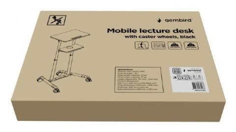 GEMBIRD MOBILNY STOLIK/BIURKO Z KÓŁKAMI, REGULACJA WYSOKOŚCI CZARNY