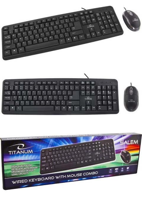 Zestaw przewodowy klawiatura + mysz Titanum SALEM USB czarny Zestaw przewodowy klawiatura + mysz Titanum SALEM USB czarny