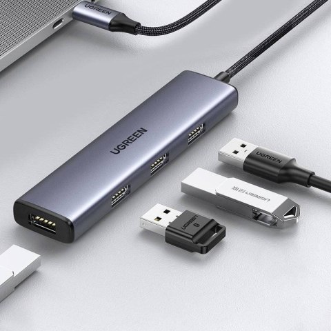 Ugreen rozdzielacz HUB USB Typ C - 4x USB 3.2 Gen 1 srebrny