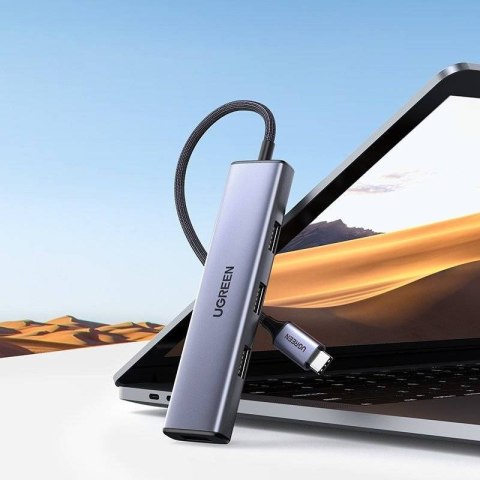 Ugreen rozdzielacz HUB USB Typ C - 4x USB 3.2 Gen 1 srebrny