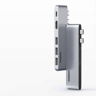Ugreen wielofunkcyjny HUB 2x USB Typ C na USB Typ C PD (Thunderbolt 3, 100W, 4K@60 Hz, 10 Gbps) / HDMI 4K@30 Hz / 3x USB 3.0 do 