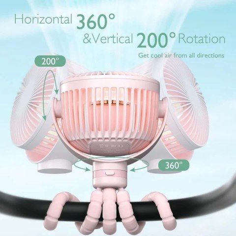 Momcozy przenośny wentylator do wózka, różowy