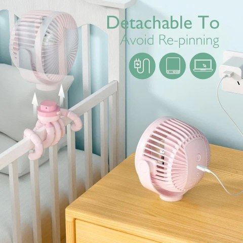 Momcozy przenośny wentylator do wózka, różowy