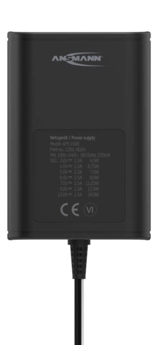Uniwersalny zasilacz ANSMANN APS 1500 max. 1.5A/18W; 3-12V DC