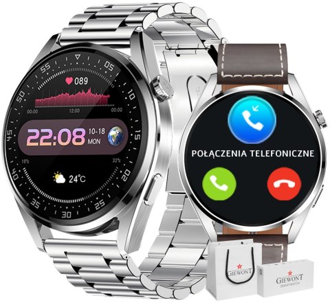 Smartwatch Giewont GW450-6 Srebrny + Pasek Brązowy Skórzany Smartwatch Giewont GW450-6 Srebrny + Pasek Brązowy Skórzany