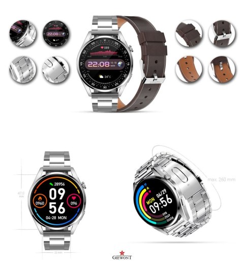 Smartwatch Giewont GW450-6 Srebrny + Pasek Brązowy Skórzany Smartwatch Giewont GW450-6 Srebrny + Pasek Brązowy Skórzany