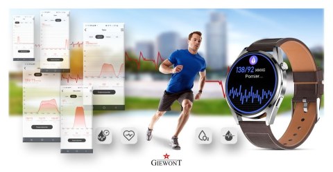 Smartwatch Giewont GW450-6 Srebrny + Pasek Brązowy Skórzany Smartwatch Giewont GW450-6 Srebrny + Pasek Brązowy Skórzany