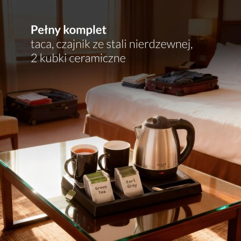 Adler AD 1354 Czajnik hotelowy Stal nierdzewna 1,2 l + Tacka z kubkami Czarny, Stalowy
