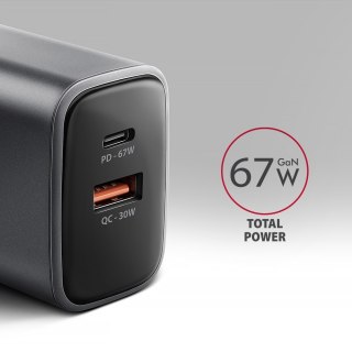 AXAGON ACU-PQ67 GaN Ladegerät, USB-C Power Delivery 3.0, USB-A Quick Carge 4 - grau