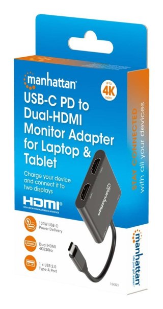 Manhattan 154321 adapter kablowy 0,15 m USB Type-C 2 x HDMI Czarny