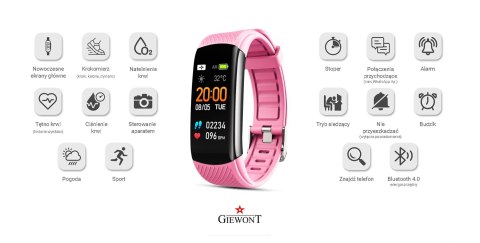 Smartband Giewont Czarny GW200-4 + Pasek Różowy Smartband Giewont Czarny GW200-4 + Pasek Różowy