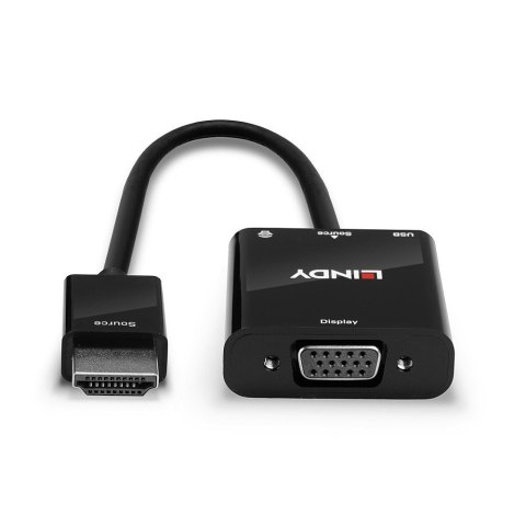 Lindy 38285 adapter kablowy 0,1 m HDMI Typu A (Standard) VGA (D-Sub) Czarny