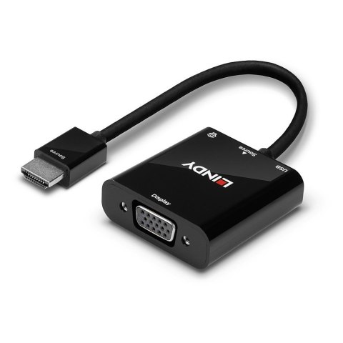 Lindy 38285 adapter kablowy 0,1 m HDMI Typu A (Standard) VGA (D-Sub) Czarny