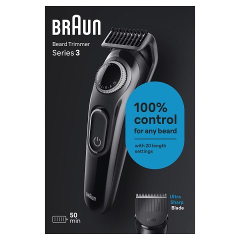 Braun BeardTrimmer 3 BT3400 trymer do brody Bateria 20 1 cm Czarny