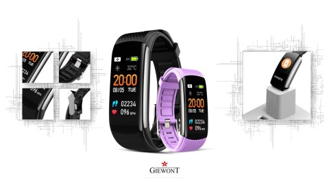 Smartband Giewont Czarny GW200-8 + Pasek Jasnofioletowy Smartband Giewont Czarny GW200-8 + Pasek Jasnofioletowy