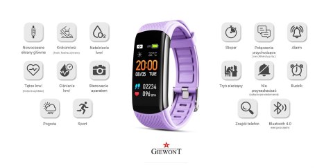 Smartband Giewont Czarny GW200-8 + Pasek Jasnofioletowy Smartband Giewont Czarny GW200-8 + Pasek Jasnofioletowy
