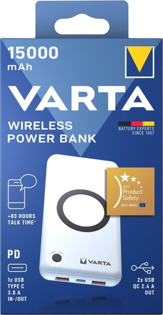 Varta 57908 101 111 bank mocy Litowo-polimerowy (LiPo) 15000 mAh Bezprzewodowe ładowanie Biały