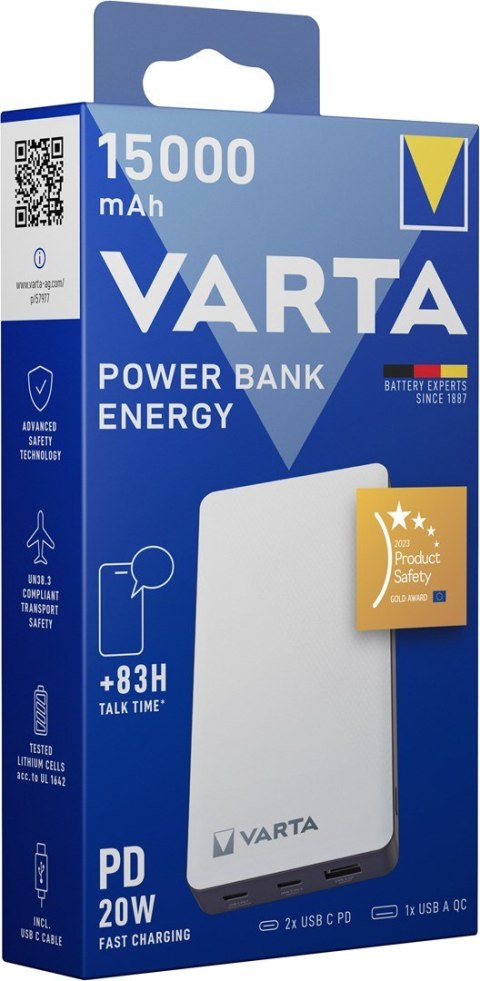 Varta Energy 15000 Litowo-polimerowy (LiPo) 15000 mAh Czarny, Biały