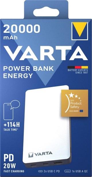 Varta Energy 20000 Litowo-polimerowy (LiPo) 20000 mAh Czarny, Biały