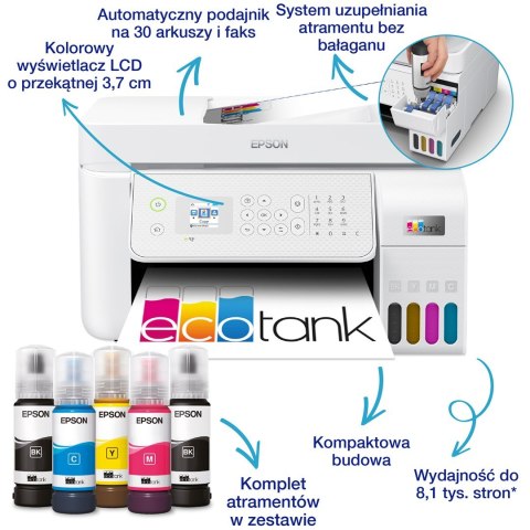 Epson EcoTank L5316 WiFi - wielofunkcyjna drukarka A4 z łącznością Wi-Fi i stałym zasilaniem w atrament