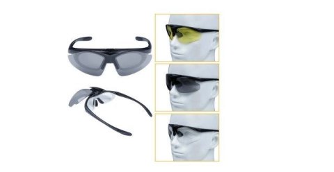 Okulary strzeleckie Wosport Black - 3 wymienne wizjery, pasek