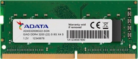 Pamięć SODIMM DDR4 ADATA Premier 8GB (1x8GB) 3200MHz CL22 1,2V Green Pamięć SODIMM DDR4 ADATA Premier 8GB (1x8GB) 3200MHz CL22 1,2V Green