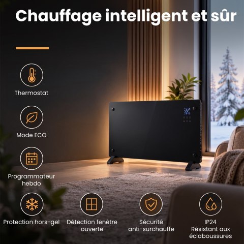 Extralink Inteligentny panelowy grzejnik o mocy 2000W | Kolor czarny