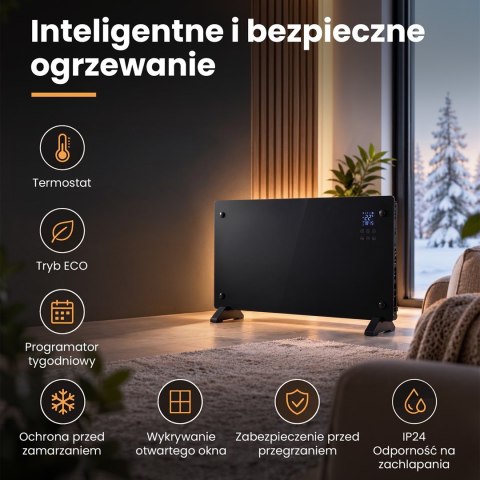 Extralink Inteligentny panelowy grzejnik o mocy 2000W | Kolor czarny