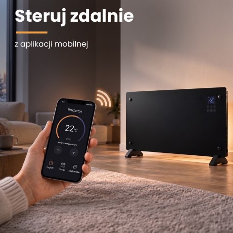 Extralink Inteligentny panelowy grzejnik o mocy 2000W | Kolor czarny