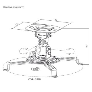 MACLEAN UCHWYT SUFITOWY DO PROJEKTORA, 54~320MM, DO 13,5 KG, ROTACJA 360 STOPNI MC-200 W